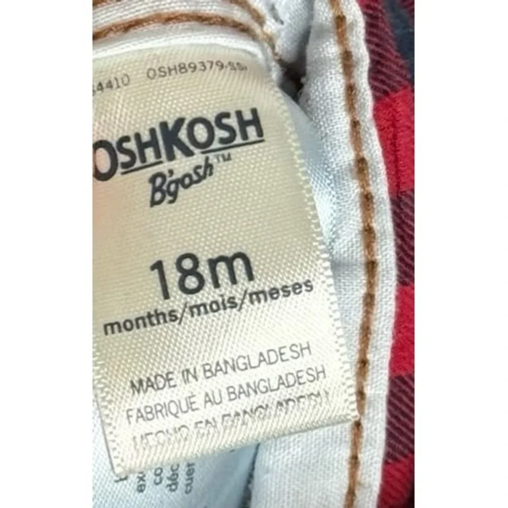 OshKosh B'Gosh 18M Plaid Lined Denim Bib Overalls Toddler Classic‎ Carpenter EUC